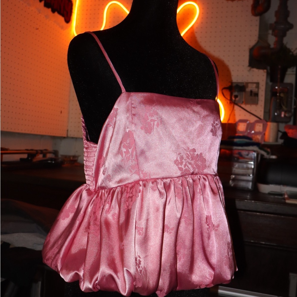 Pink Floral Satin Peplum Top